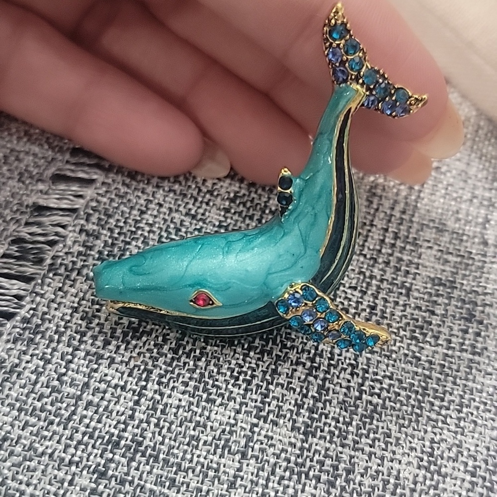 Blue and Gold Whale Fish BROOCH